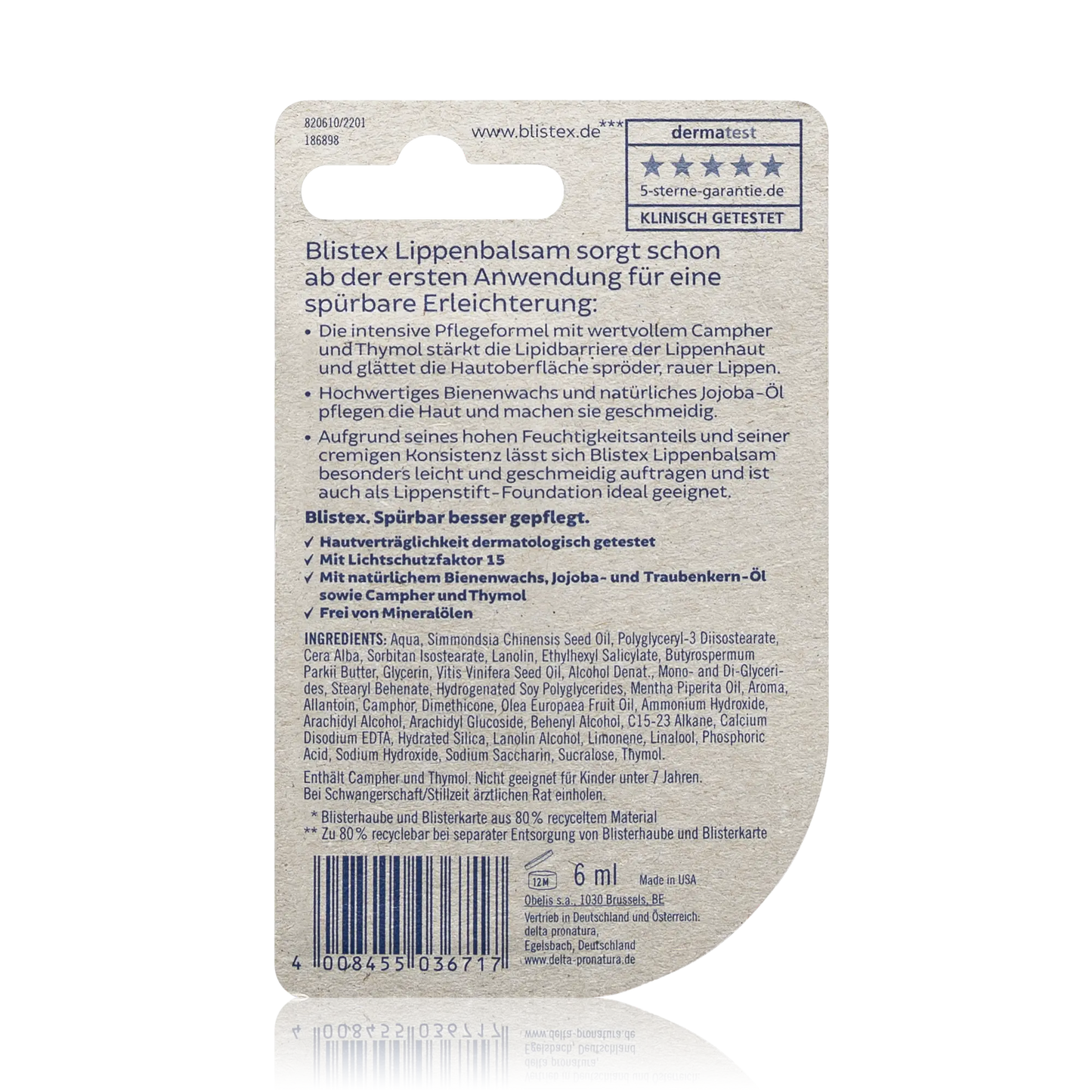 Blistex Lippenbalsam Soforthilfe bei rissigen trockenen Lippen LSF15 (6ml) - ROTE PLACE