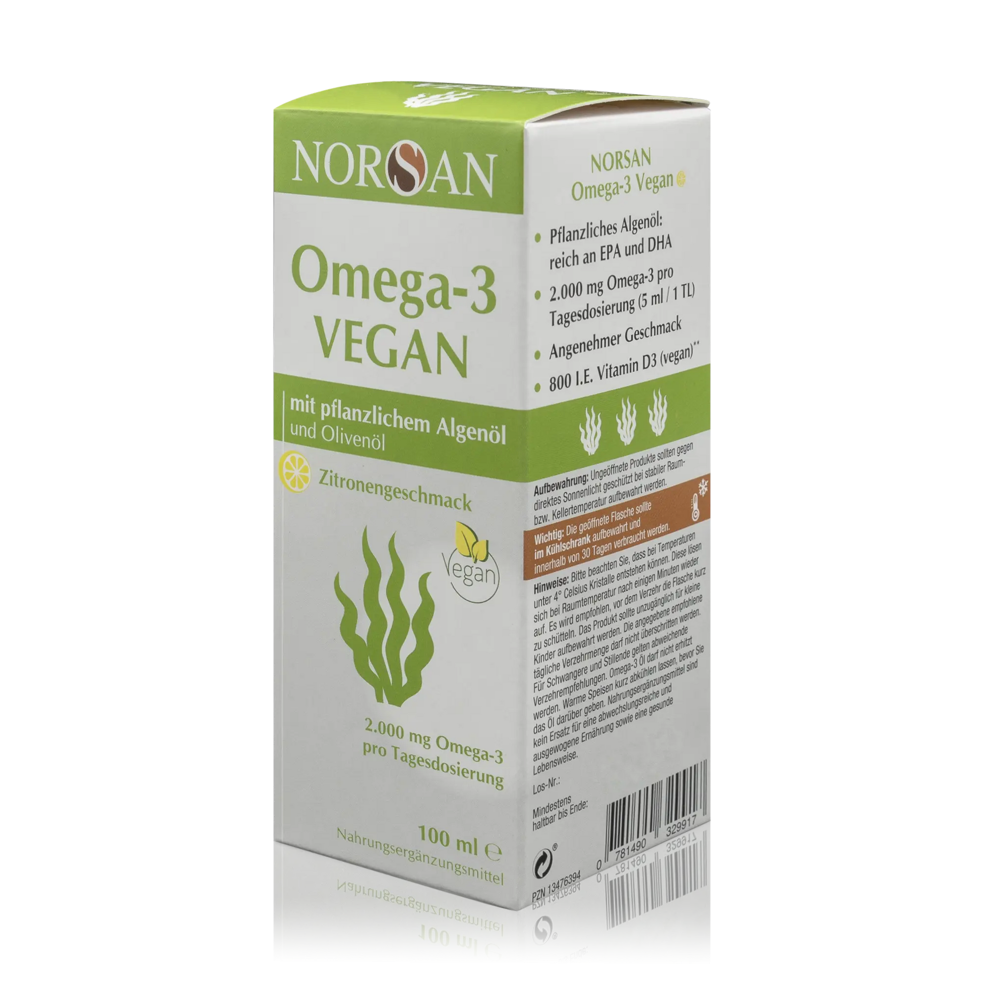 Norsan Algenöl Omega-3 Vegan mit Olivenöl und Zitronengeschmack (100ml) - ROTE.PLACE