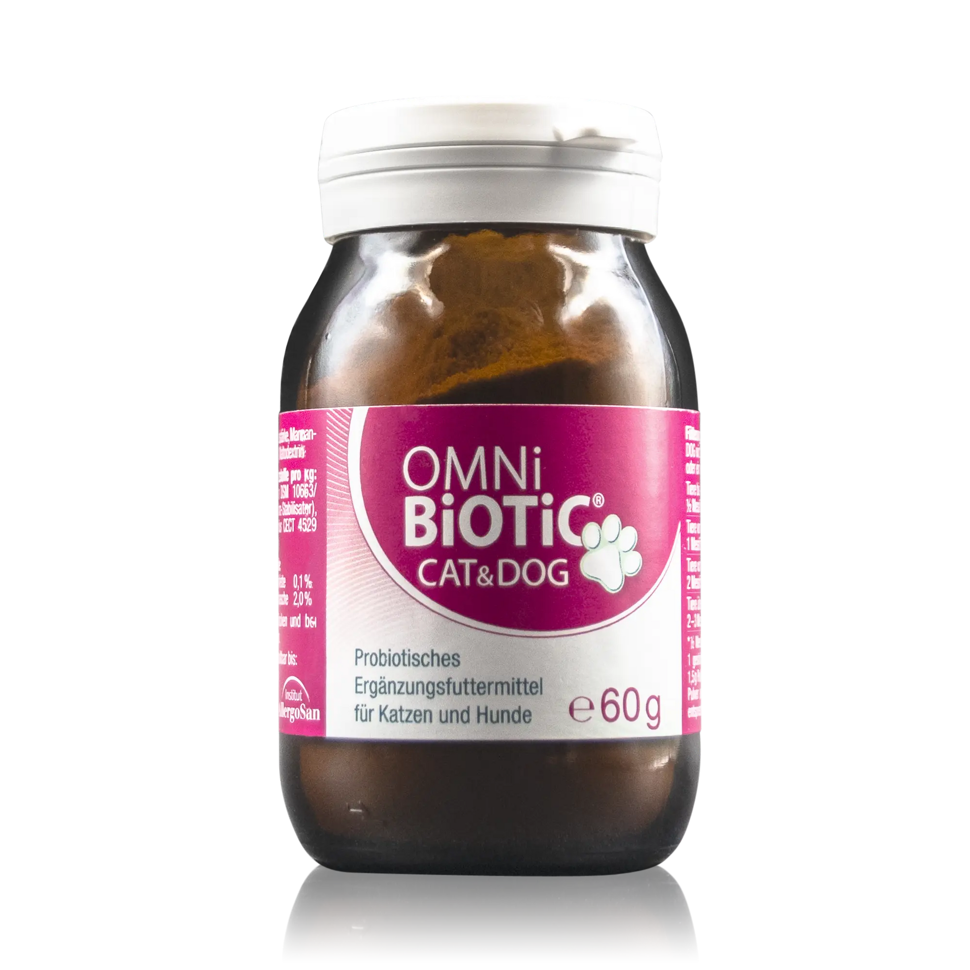 Omni Biotic Cat & Dog - 60 g - Vorderansicht des Glasbehälters