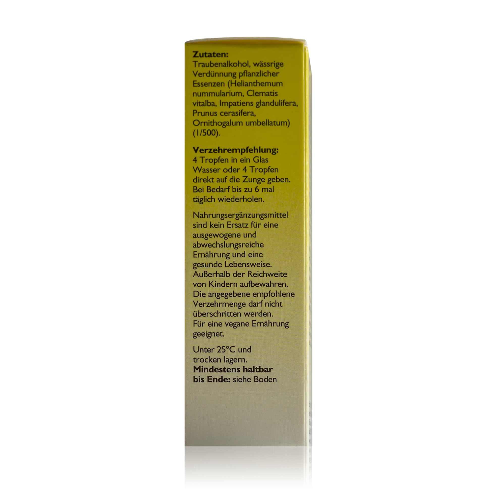 Bachblüten Original Rescura Tropfen mit Alkohol 20 ml - Seitenansicht mit Zutaten