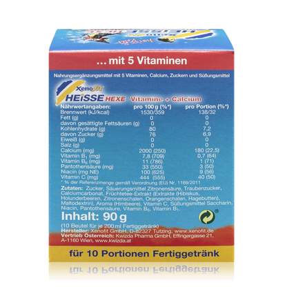 Xenofit Heisse Hexe Trinkgranulat mit Vitaminen und Calcium - Himbeergeschmack (90g)