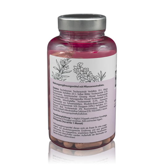 Steiger Naturals Hormon Balance 90 Kapseln - Rückseitenansicht mit Zutaten