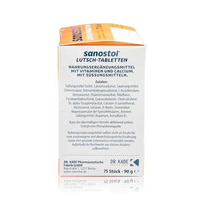 Sanostol Lutschtabletten mit Multi-Vitaminen und Calcium (90g) - Seitenansicht Zutaten