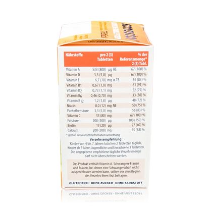 Sanostol Lutschtabletten mit Multi-Vitaminen und Calcium (90g) - Seitenansicht Nährstoffe