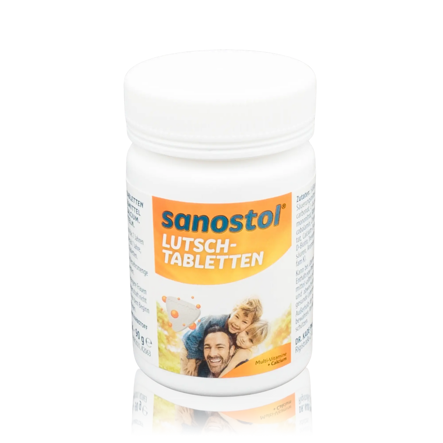 Sanostol Lutschtabletten mit Multi-Vitaminen und Calcium (90g) - Vorderansicht Dose