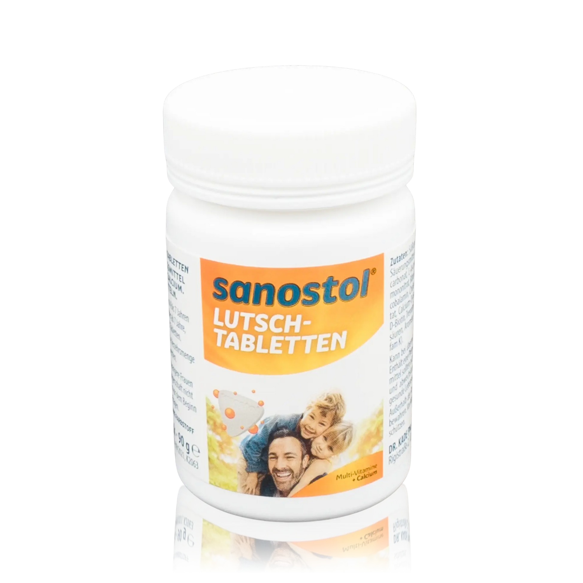 Sanostol Lutschtabletten mit Multi-Vitaminen und Calcium (90g) - Vorderansicht Dose