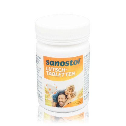 Sanostol Lutschtabletten mit Multi-Vitaminen und Calcium (90g) - Vorderansicht Dose