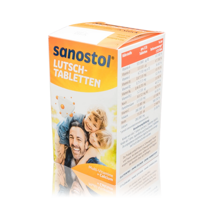 Sanostol Lutschtabletten mit Multi-Vitaminen und Calcium (90g) - Vorderansicht schräg