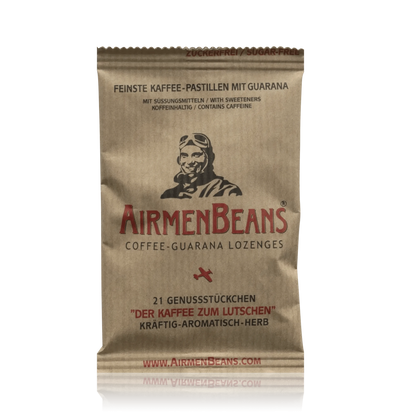AirmenBeans feinste vegane Kaffee-Pastillen mit Guarana - 21 g - Vorderansicht