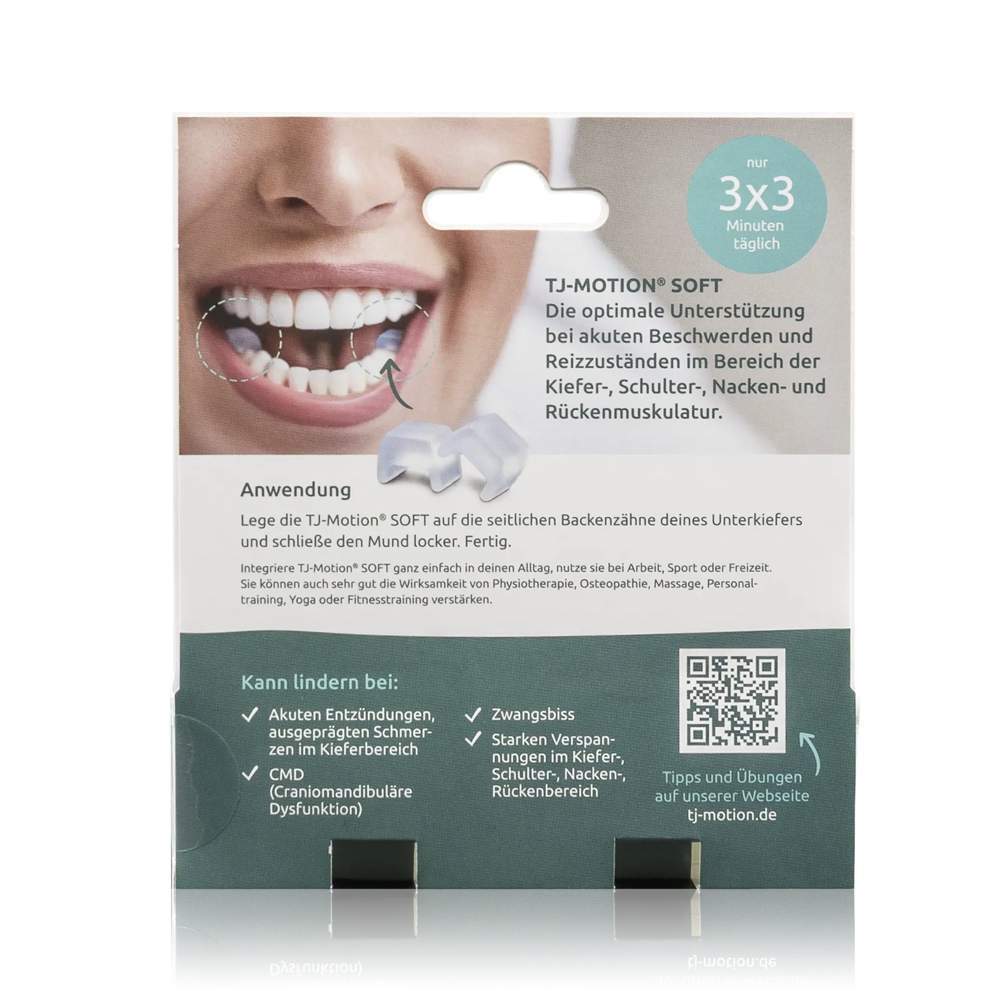 TJ-Motion be in balance SOFT - 1 Stück - Rückseitensicht mit QR-Code