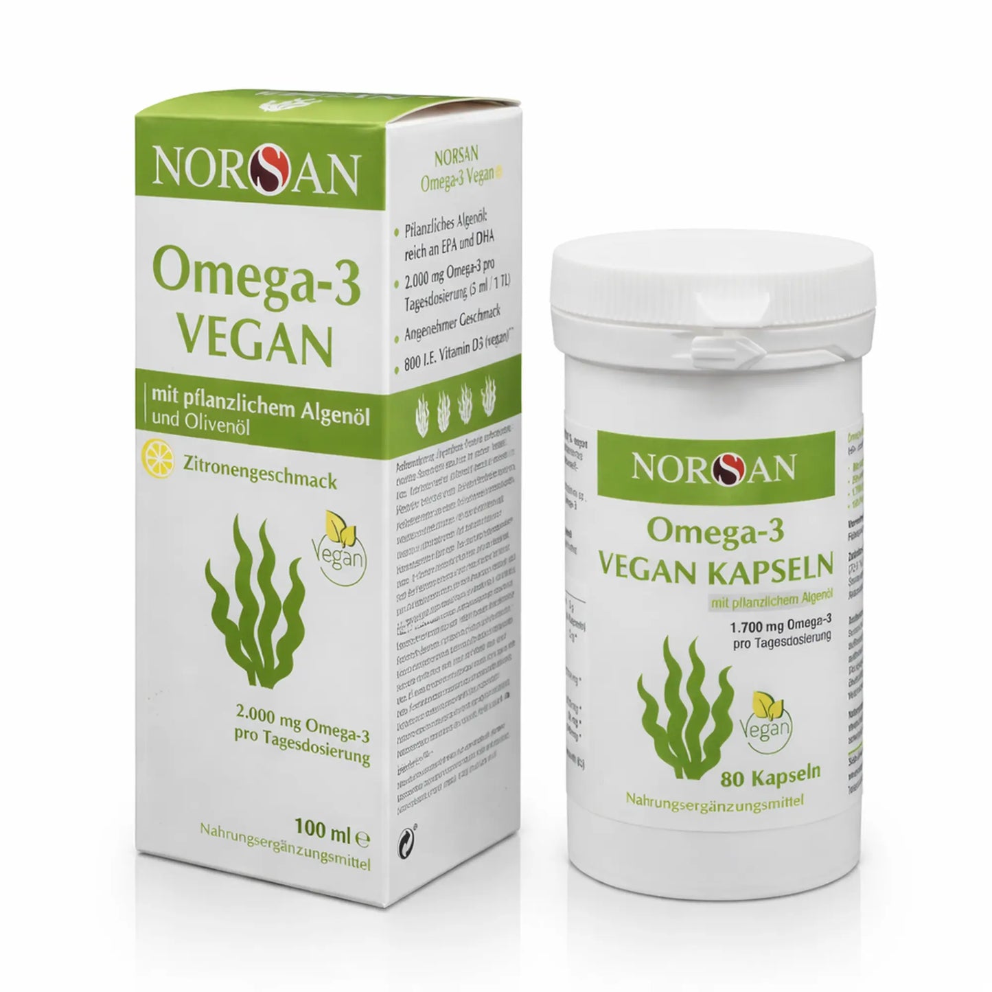 Norsan Omega-3 Vegan Kombipaket – Algenöl + Kapseln (1 Bundle)