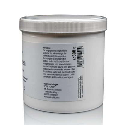 ROTE PLACE Akazienfasern - 300 g - Seitenansicht mit Hinweisen und Barcode