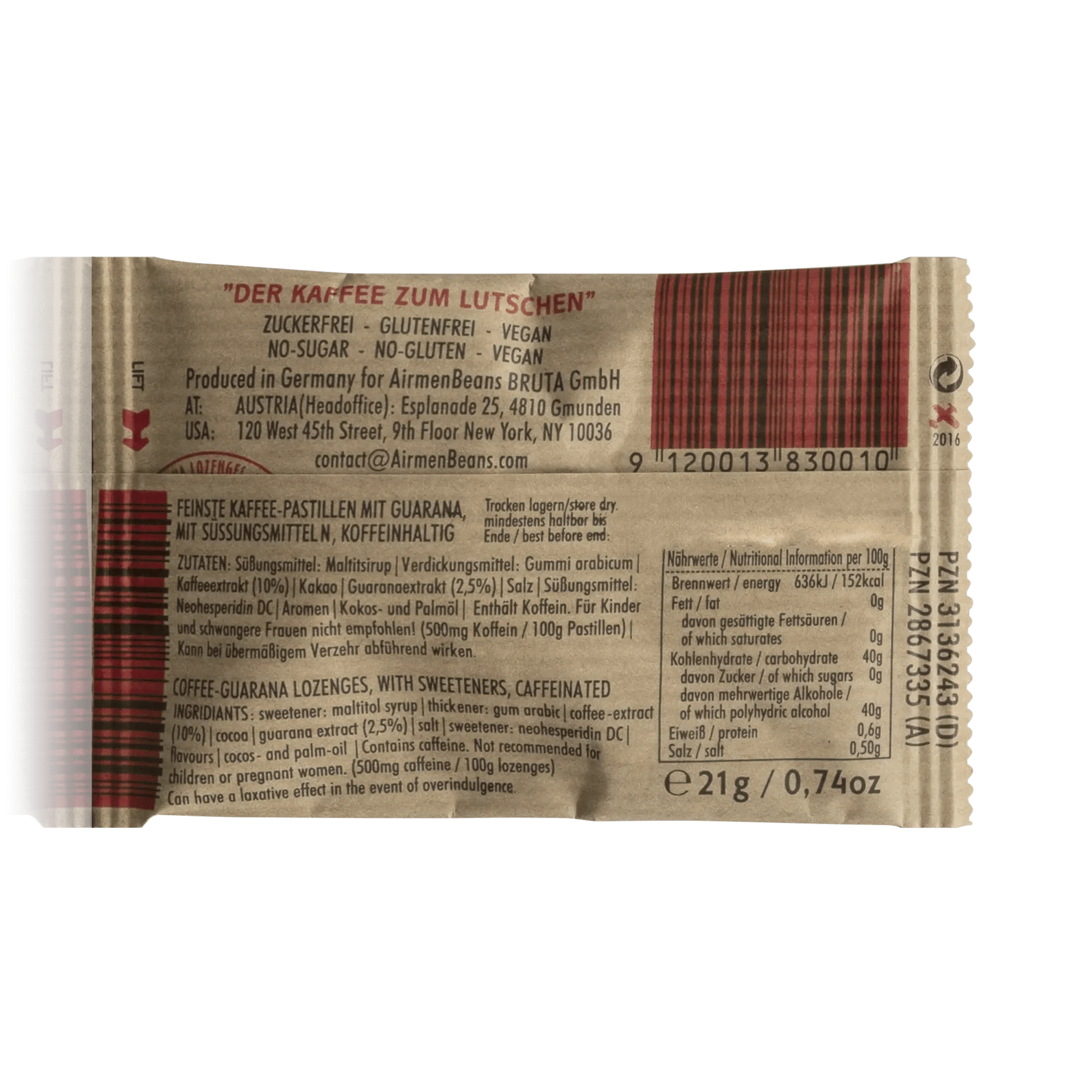 AirmenBeans Feinste vegane Kaffee Pastillen mit Guarana (21 g) - ROTE.PLACE