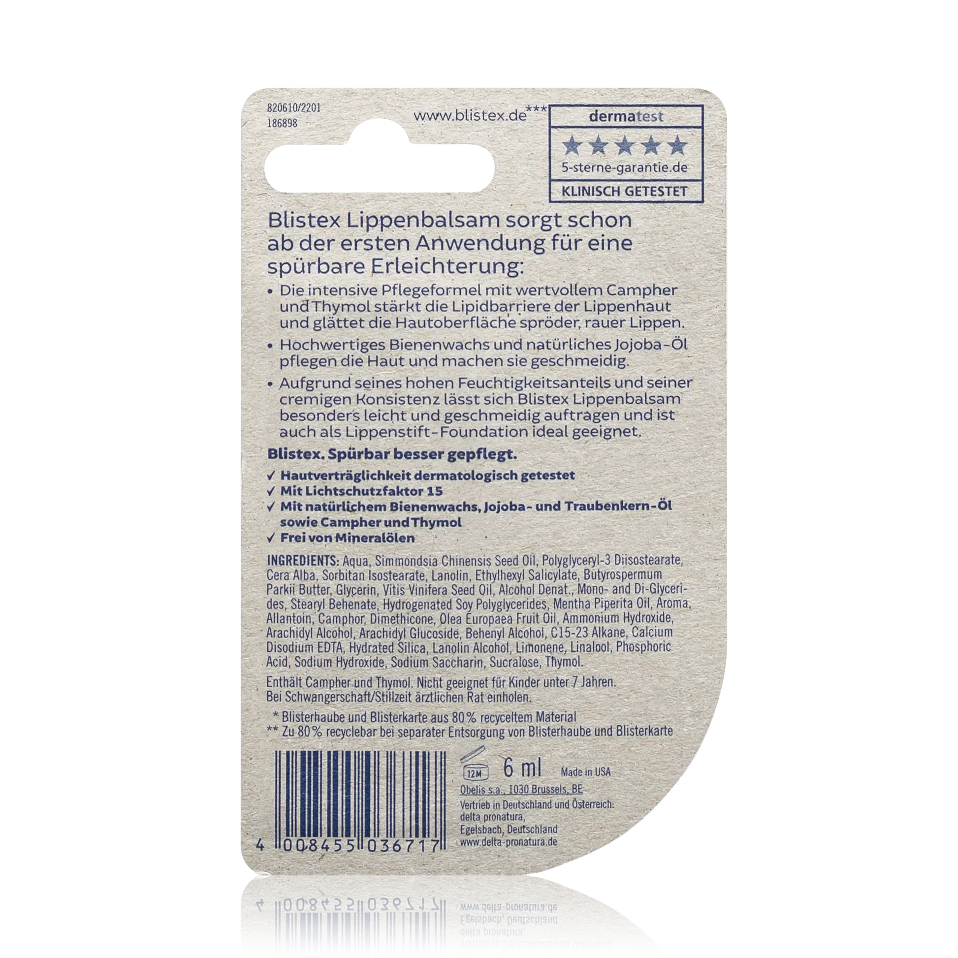 Blistex Lippenbalsam Soforthilfe bei rissigen trockenen Lippen LSF15 (6ml) - ROTE PLACE