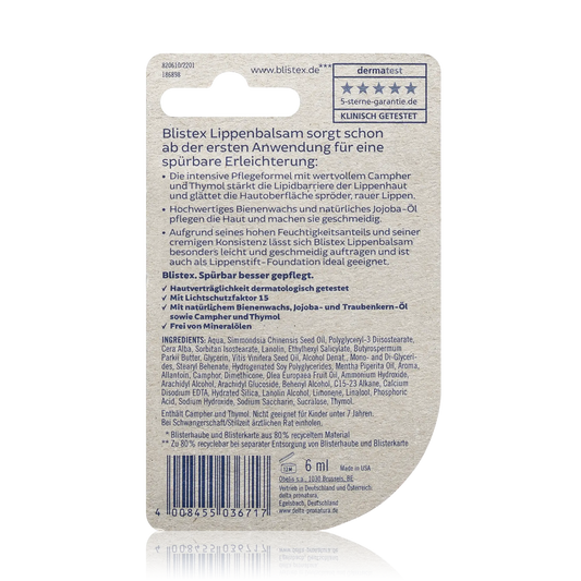 Blistex Lippenbalsam Soforthilfe bei rissigen trockenen Lippen LSF15 (6ml) - ROTE PLACE