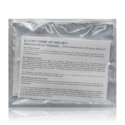 Blutgruppe Schnell­test Eldon HOME KIT HKA 2511 - Testkit zur Bestimmung der Blutgruppe AB0 und RhD (1 Kit) - ROTE.PLACE