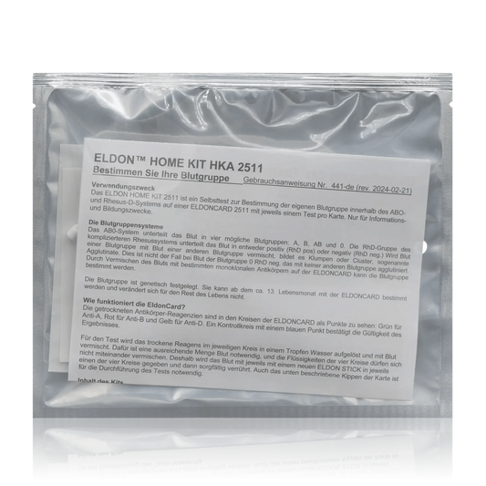 Blutgruppe Schnell­test Eldon HOME KIT HKA 2511 - Testkit zur Bestimmung der Blutgruppe AB0 und RhD (1 Kit) - ROTE.PLACE