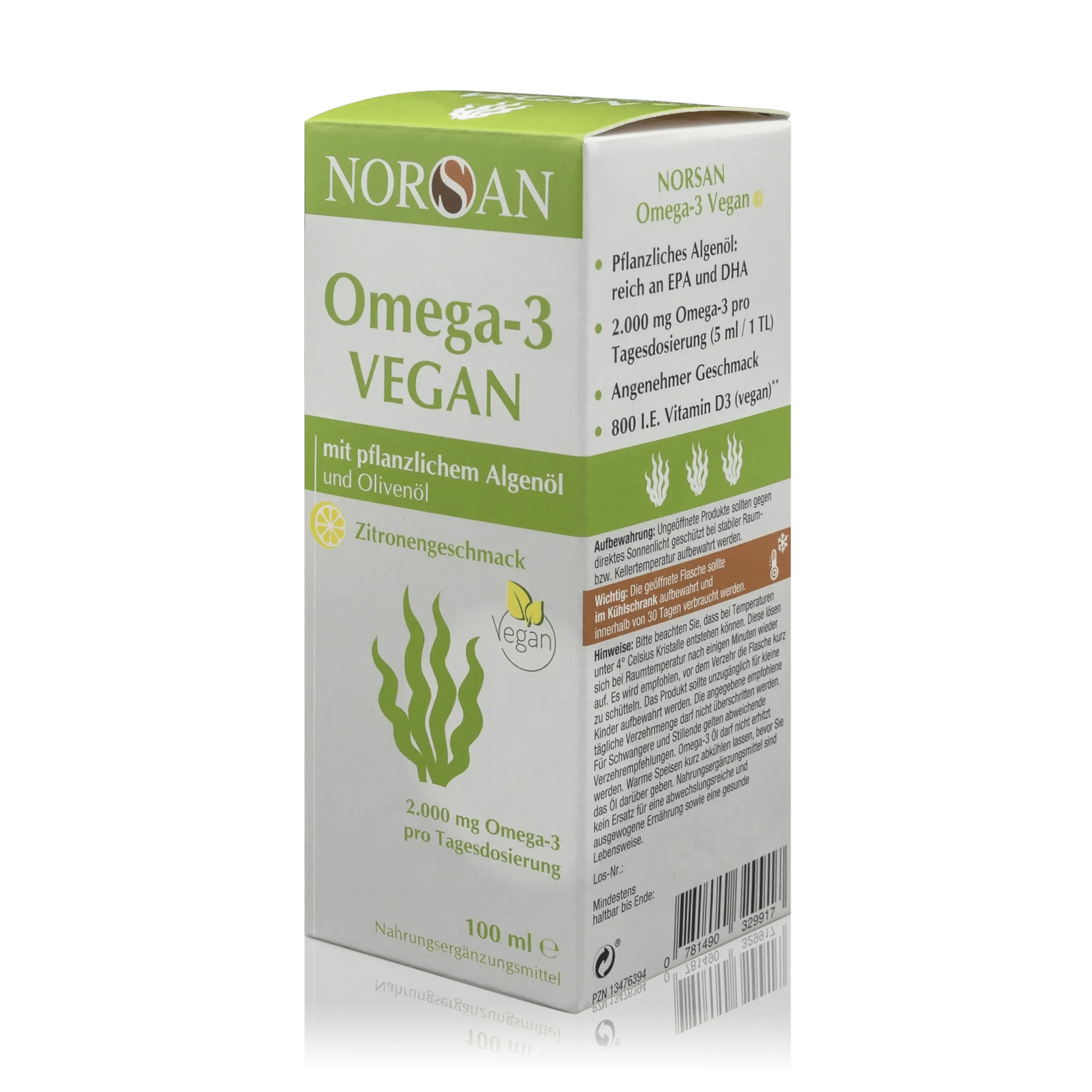 Norsan Algenöl Omega 3 Vegan mit Olivenöl und Zitronengeschmack (100ml) - ROTE.PLACE