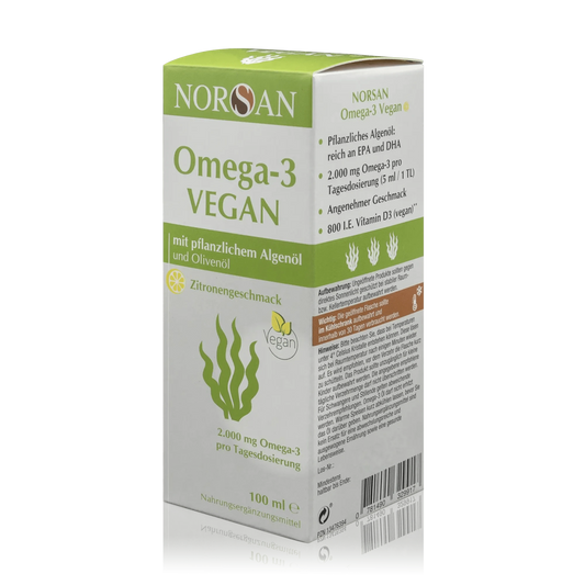 Norsan Algenöl Omega 3 Vegan mit Olivenöl und Zitronengeschmack (100ml) - ROTE.PLACE