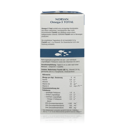 Norsan Omega 3 Total mit natürlichem Fischöl und Olivenöl - Natürlicher Geschmack (200ml) - ROTE.PLACE