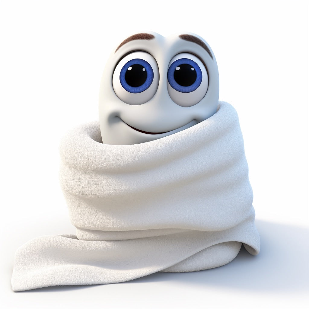 Fiktive Figur die lustig und fröhlich aussieht eingewickelt ein ein Handtuch im Comic-Stil